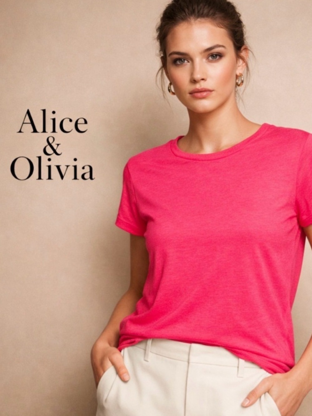 Alice + Olivia Hot Pink Short-Sleeve Crewneck Tee Size S NWT